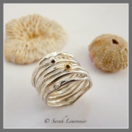 Bague semainier en argent et perle d or jaune