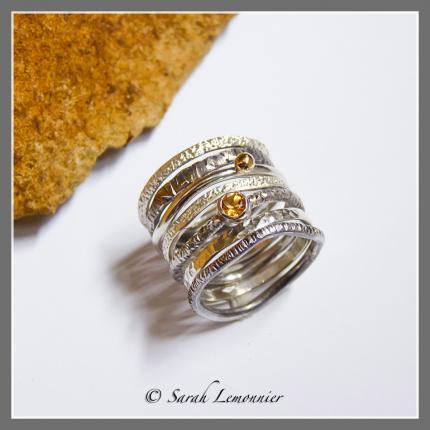 Bague semainier en argent perle d or jaune et citrine