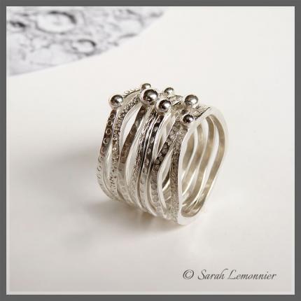 Anneaux semainier empilables en argent motif lunaire