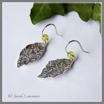 Boucles d oreilles feuille en argent de créateur artisan français