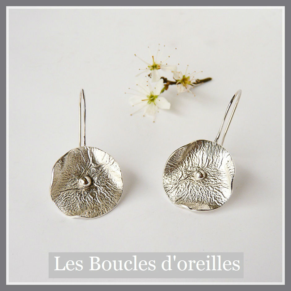 Boucles d'oreilles fleur champêtre en argent réticulé